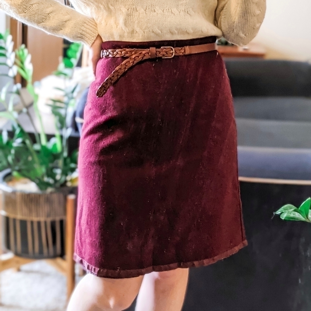 Old Navy Vintage Wool Blend Maroon A-line Skirt Size 8